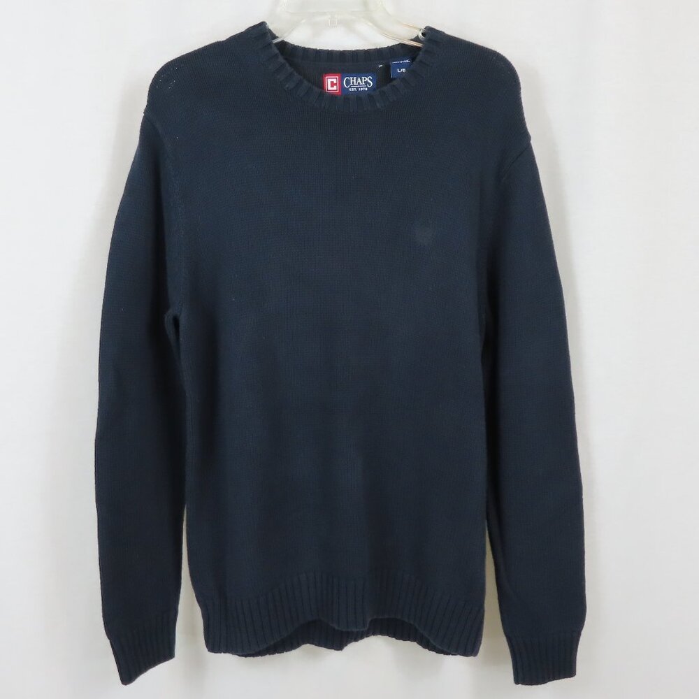 CHAPS Mens Blue Navy Crew Long Sleeve Cotton Casual Sweater Sz. L